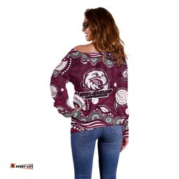 Manly Warringah Sea Eagles Off Shoulder Sweater Aboriginal Dot Pattern - Rugby Mascot Heritage Pride TS04