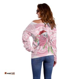 Funny Pink Galah Australia Christmas Off Shoulder Sweater Eucalyptus Blossoms Aboriginal Art LT14