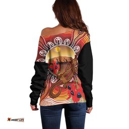 Indigenous Goanna Australia Off Shoulder Sweater Aussie Uluru Ayers Rock Sturt's Desert Pea LT14