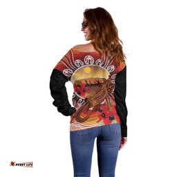Indigenous Goanna Australia Off Shoulder Sweater Aussie Uluru Ayers Rock Sturt's Desert Pea LT14