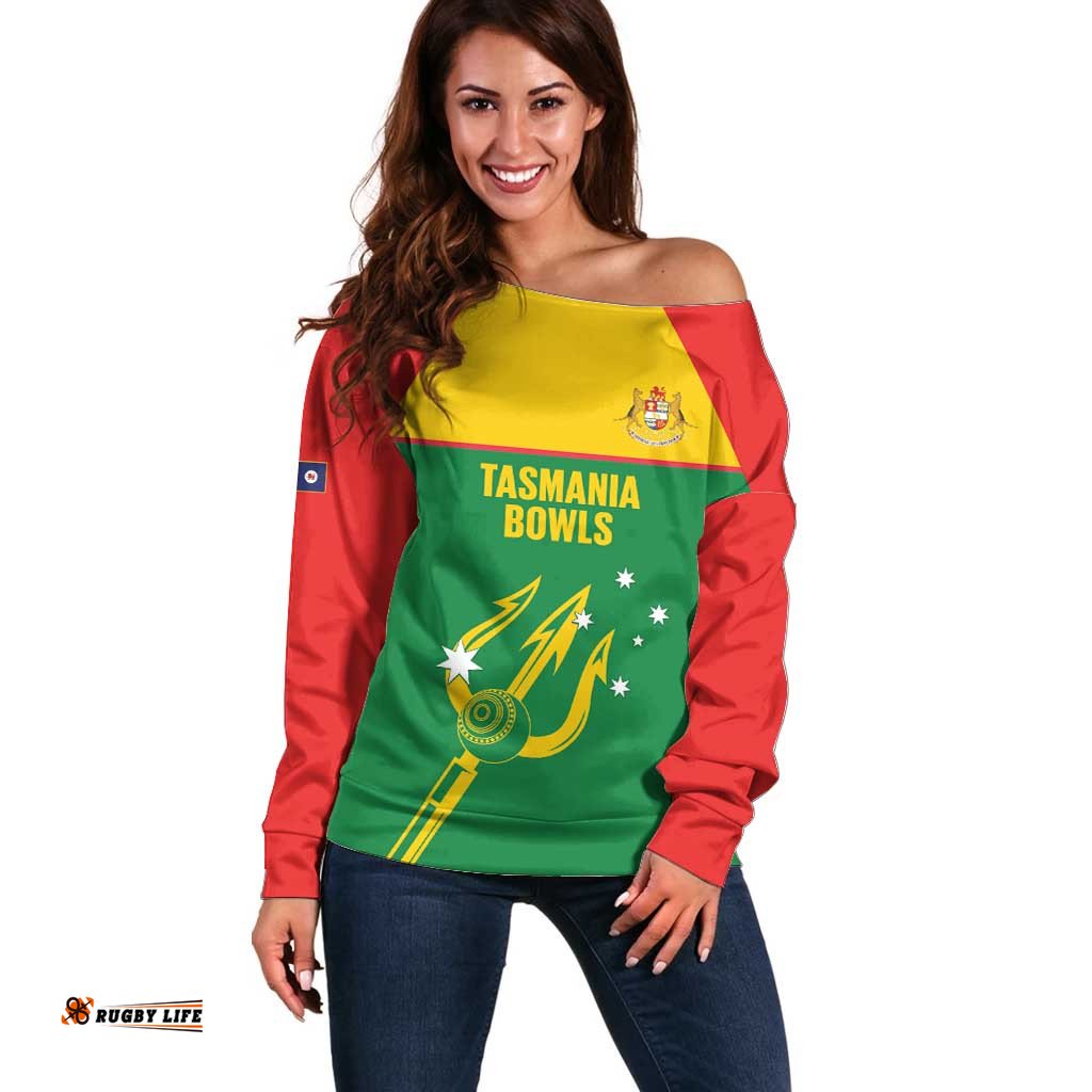 Custom Tasmania Bowls Australia Off Shoulder Sweater Go Tasmanian Tridents LT14