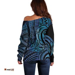 New Zealand Hammerhead Shark Off Shoulder Sweater Maori Haehae Mangopare Galaxy LT14