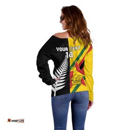 Custom New Zealand and Zimbabwe Off Shoulder Sweater NZ Fern Zim Flag Half Style LT14
