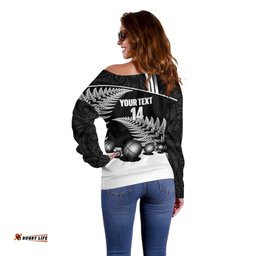 Custom New Zealand Silver Fern Petanque Off Shoulder Sweater Aotearoa Maori Pattern LT14