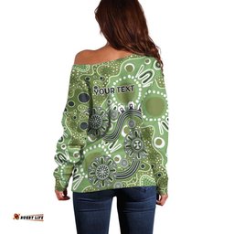 Personalised NAIDOC Week 50 Years Deadly Always Off Shoulder Sweater Green Aboriginal Artwork Dot Painting LT9