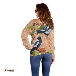 Magpies On Eucalyptus Australia Aboriginal Off Shoulder Sweater LT7