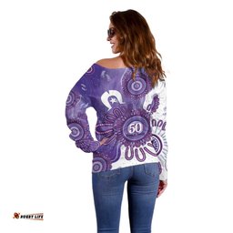 NAIDOC Week 2026 Off Shoulder Sweater 50 Years Deadly Dhari Purple Aboriginal Art LT14