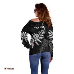New Zealand Lawn Bowls Personalized Off Shoulder Sweater Wrap-Around Silver Fern LT7