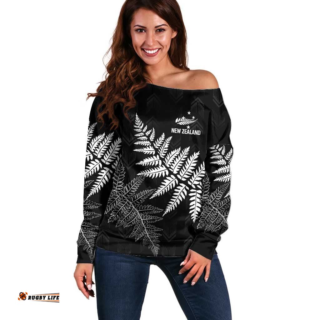 New Zealand Lawn Bowls Personalized Off Shoulder Sweater Wrap-Around Silver Fern LT7