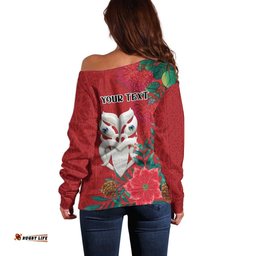 Maori Wheku Meri Kirihimete Personalised Off Shoulder Sweater All Red Indigenous Maori Motif LT9