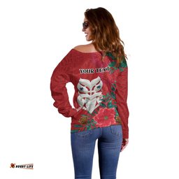 Maori Wheku Meri Kirihimete Personalised Off Shoulder Sweater All Red Indigenous Maori Motif LT9