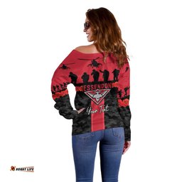 Personalised Essendon Football ANZAC Day Off Shoulder Sweater Bombers Poppy Lest We Forget LT14