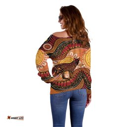 Indigenous Dingo Australia Off Shoulder Sweater Australian Aboriginal Art Proud LT14
