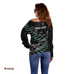 Custom New Zealand Silver Fern Rugby Off Shoulder Sweater Aotearoa Kiwi Maori Pattern LT14