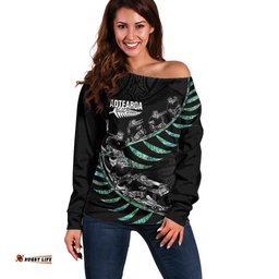 Custom New Zealand Silver Fern Rugby Off Shoulder Sweater Aotearoa Kiwi Maori Pattern LT14