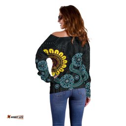 NAIDOC 50 Years of Deadly Off Shoulder Sweater Sun Aboriginal Dot Art LT19
