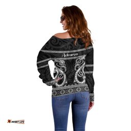Kia Ora New Zealand Off Shoulder Sweater Maori Language Week Pango Taniko Motif LT14