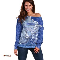 Custom Roos Football Off Shoulder Sweater Aboriginal Dot Art Pattern DT05