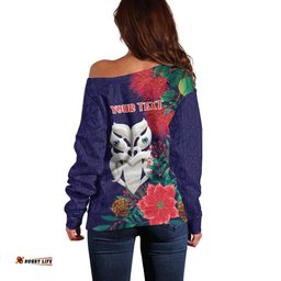 Maori Wheku Meri Kirihimete Personalised Off Shoulder Sweater All Blue Indigenous Maori Motif LT9