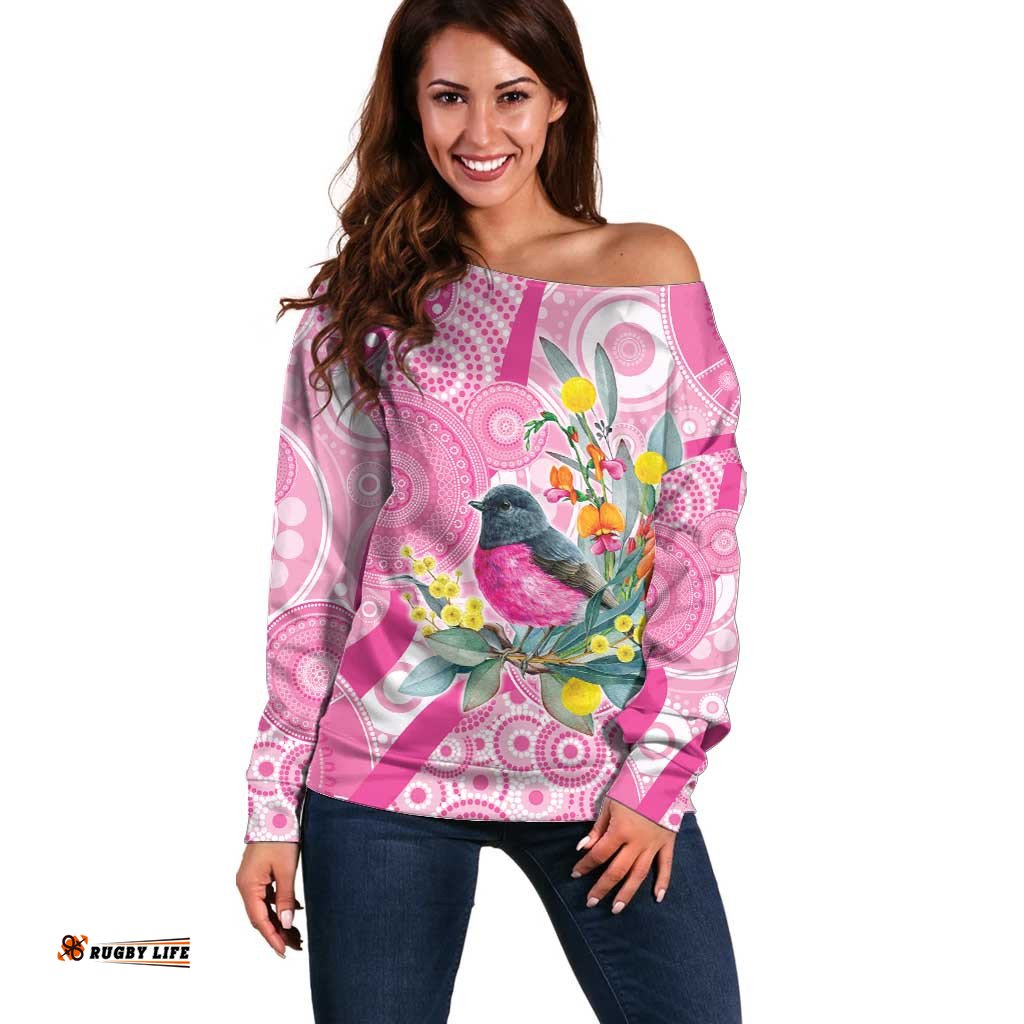 Pink Robin Aboriginal Inspired Off Shoulder Sweater LT9