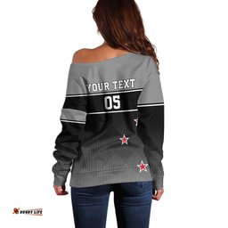 Custom New Zealand Cricket Off Shoulder Sweater Black Cap Unbeatable LT05