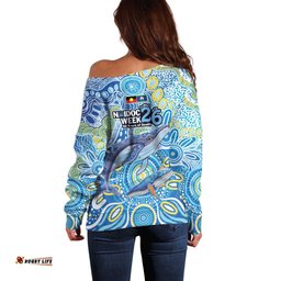 NAIDOC Week 2026 Off Shoulder Sweater Dreaming of Whales Aboriginal Dot Art LT9