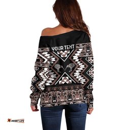 Personalised Taniko Motifs Aotearoa Off Shoulder Sweater Waitangi Kowhaiwhai Kiwi - Mocha LT7