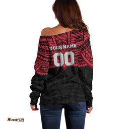 Personalized Essendon Bombers Off Shoulder Sweater Polynesian Tribal Pattern Heritage Football TS04