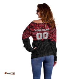 Personalized Essendon Bombers Off Shoulder Sweater Polynesian Tribal Pattern Heritage Football TS04