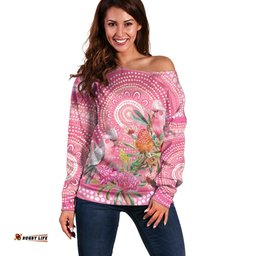 Personalized Pink Galah Aboriginal Dot Art Off Shoulder Sweater Australias Breast Cancer Awareness LT9