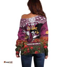 Personalised Sea Eagles Rugby ANZAC Day Off Shoulder Sweater Last Post Poppy We Will Remember Them LT14