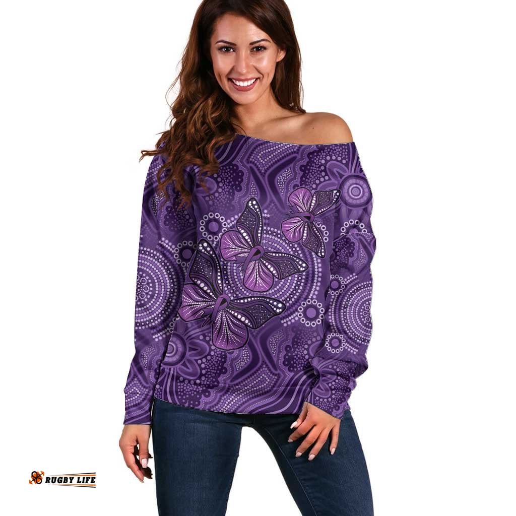 Purple Butterfly Spirit Off Shoulder Sweater Australian Epilepsy Awareness LT9