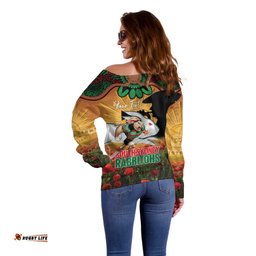 Personalised Rabbitohs Rugby ANZAC Day Off Shoulder Sweater Last Post Poppy We Will Remember Them LT14