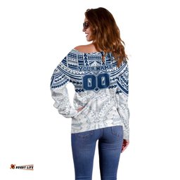 Personalized Geelong Cats Off Shoulder Sweater Polynesian Tribal Pattern Heritage Football TS04