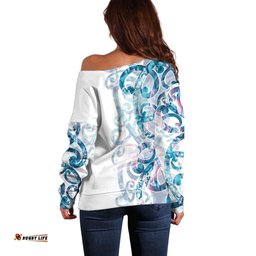 Turquoise Paua Shell Maori Off Shoulder Sweater Koru Kowhaiwhai LT7