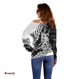 Aotearoa Manaia NZ Maori Silver Fern Off Shoulder Sweater LT14