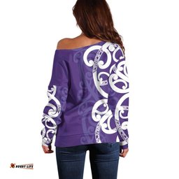 Violet Green Maori Off Shoulder Sweater Koru Kowhaiwhai LT7