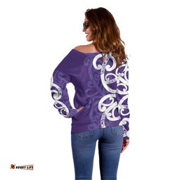 Violet Green Maori Off Shoulder Sweater Koru Kowhaiwhai LT7