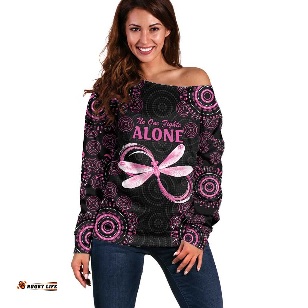 Personalized Pink Dragonfly Aboriginal of Hope Off Shoulder Sweater Australias Breast Cancer Awareness LT9