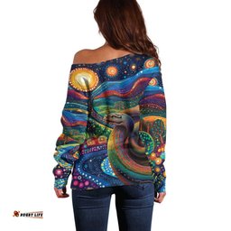 Aboriginal Dreamtime Rainbow Serpent Off Shoulder Sweater LT9