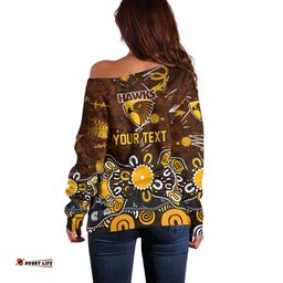 Personalized Hawthorn Hawks Off Shoulder Sweater Aboriginal Dot Painting Graffiti Style TS04
