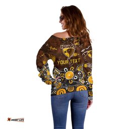 Personalized Hawthorn Hawks Off Shoulder Sweater Aboriginal Dot Painting Graffiti Style TS04