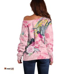Birds and Floral Aussie Pink Robins Off Shoulder Sweater Rosy Glow LT7