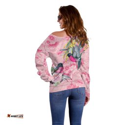 Birds and Floral Aussie Pink Robins Off Shoulder Sweater Rosy Glow LT7