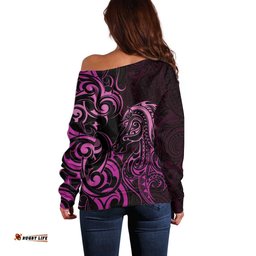 Pink Aoteara Horse Racing Off Shoulder Sweater NZ Maori Pattern LT14
