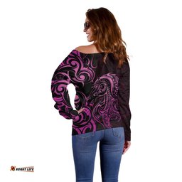 Pink Aoteara Horse Racing Off Shoulder Sweater NZ Maori Pattern LT14