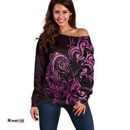 Pink Aoteara Horse Racing Off Shoulder Sweater NZ Maori Pattern LT14