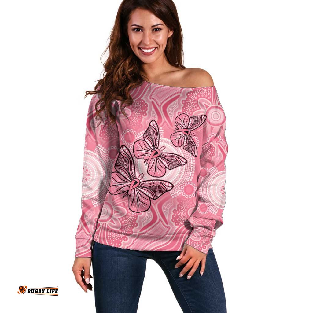 Personalized Pink Butterfly Spirit Off Shoulder Sweater Australias Breast Cancer Awareness LT9