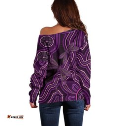 Purple Indigenous Dragonfly Australia Off Shoulder Sweater Aboriginal Art LT14