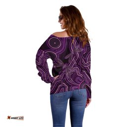 Purple Indigenous Dragonfly Australia Off Shoulder Sweater Aboriginal Art LT14